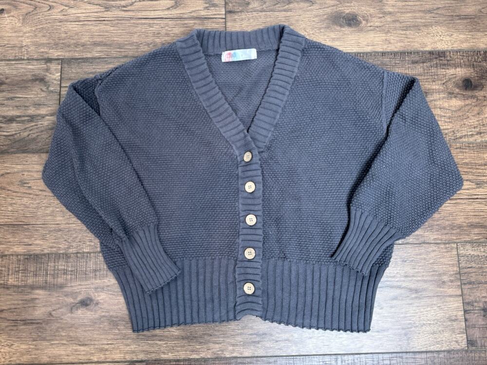 Free People Beach Texture Knit V-neck Cardigan Sweater Blue Gray Buttons Sz S